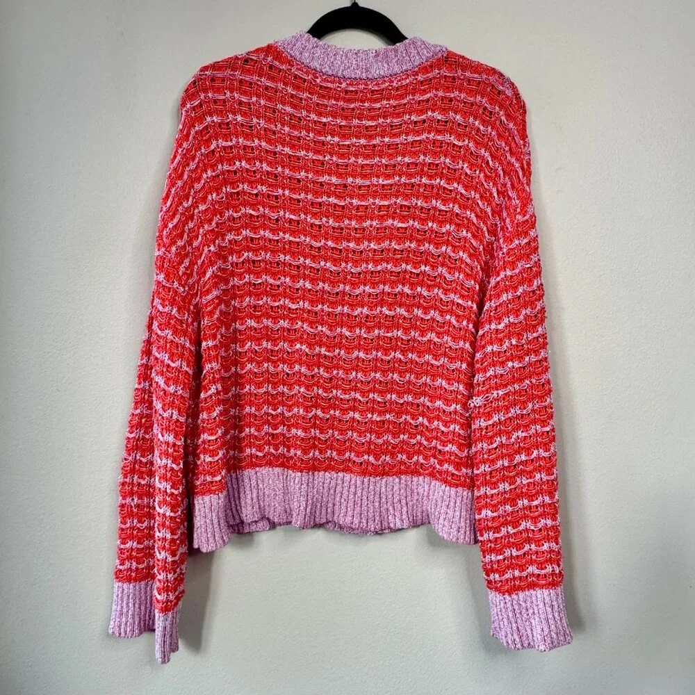 ANTHROPOLOGIE Happy Sheep Textured Cardigan Womens Large L Sweater Orange Red - Picture 2 of 14